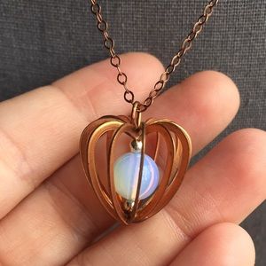 super long copper toned necklace with moonstone